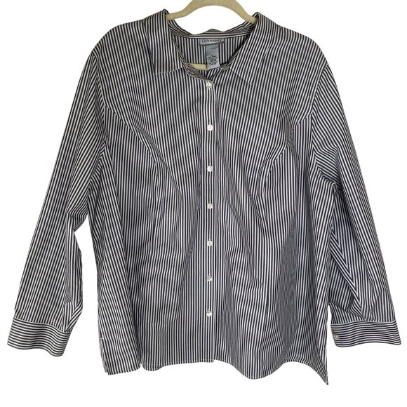 Catherines Button Up Cotton Blouse Women 2X Striped Plus Size Office Casual - Picture 1 of 12